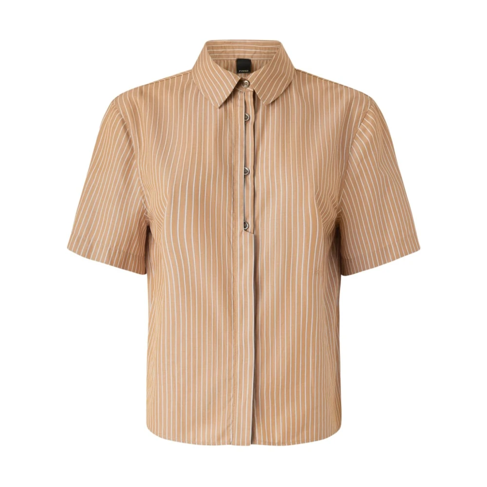 Pinko Women's Brown Vertical-Striped Cotton Bowling Shirt - Shirts - M - Blouses & Shirts