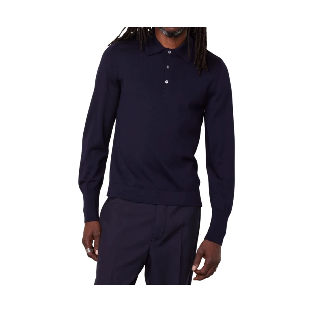 Officine Générale Lange mouw polo shirt Blue Heren