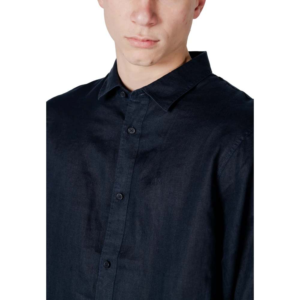 Armani Exchange Linnen Overhemd Lange Mouwen Lente Zomer Collectie Blue Heren