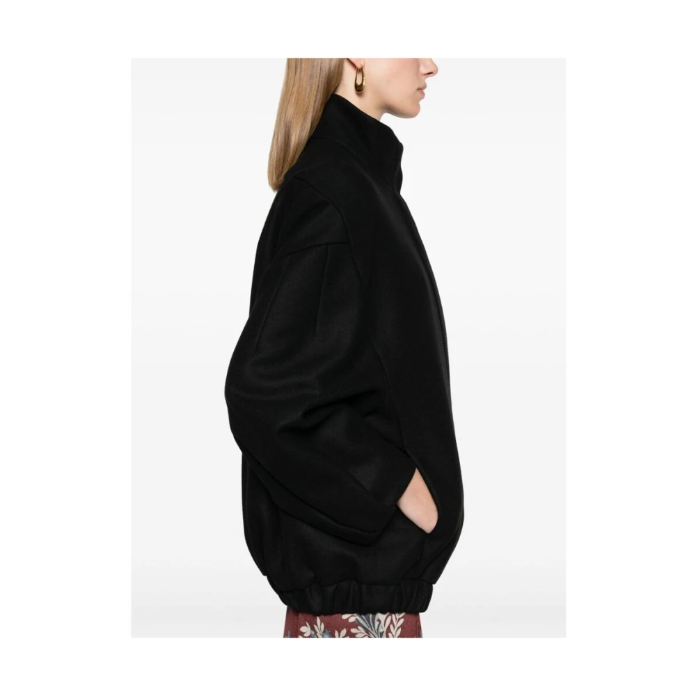 Dries Van Noten Zwarte Wollen Jas met Hoge Hals Black Dames