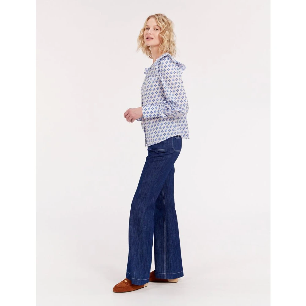 Ines De La Fressange Paris Moderne Gerimpelde Katoenen Top Blue Dames
