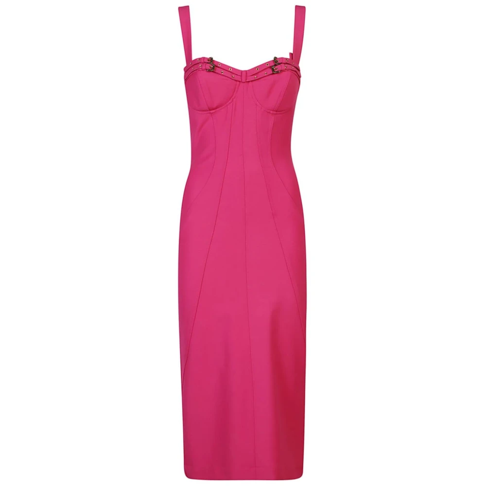Versace Jeans Couture Fuchsia Sheath Midi Jurk met Barok Gespen Pink Dames