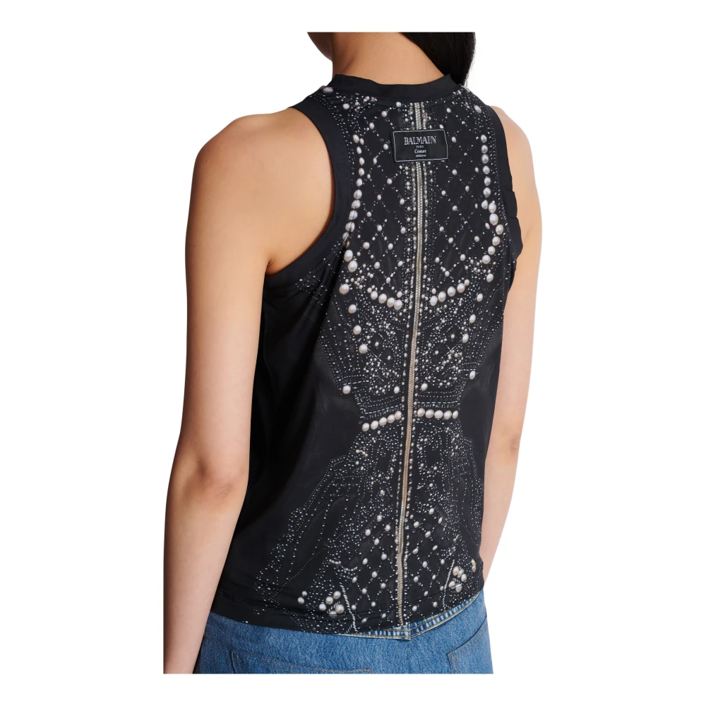 Balmain Zachte tanktop met nepborduurwerkprint Black Dames