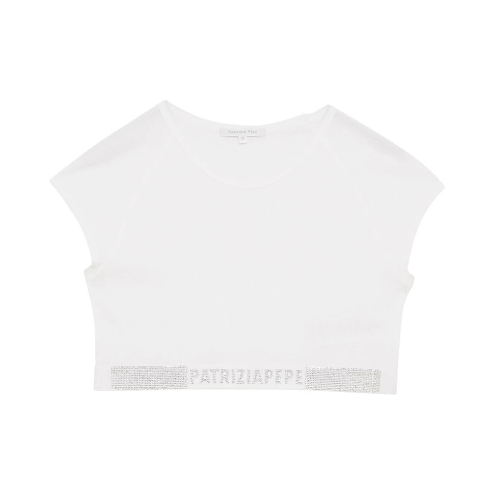 Patrizia Pepe TOP Ribbstickad topp med strass White, Dam