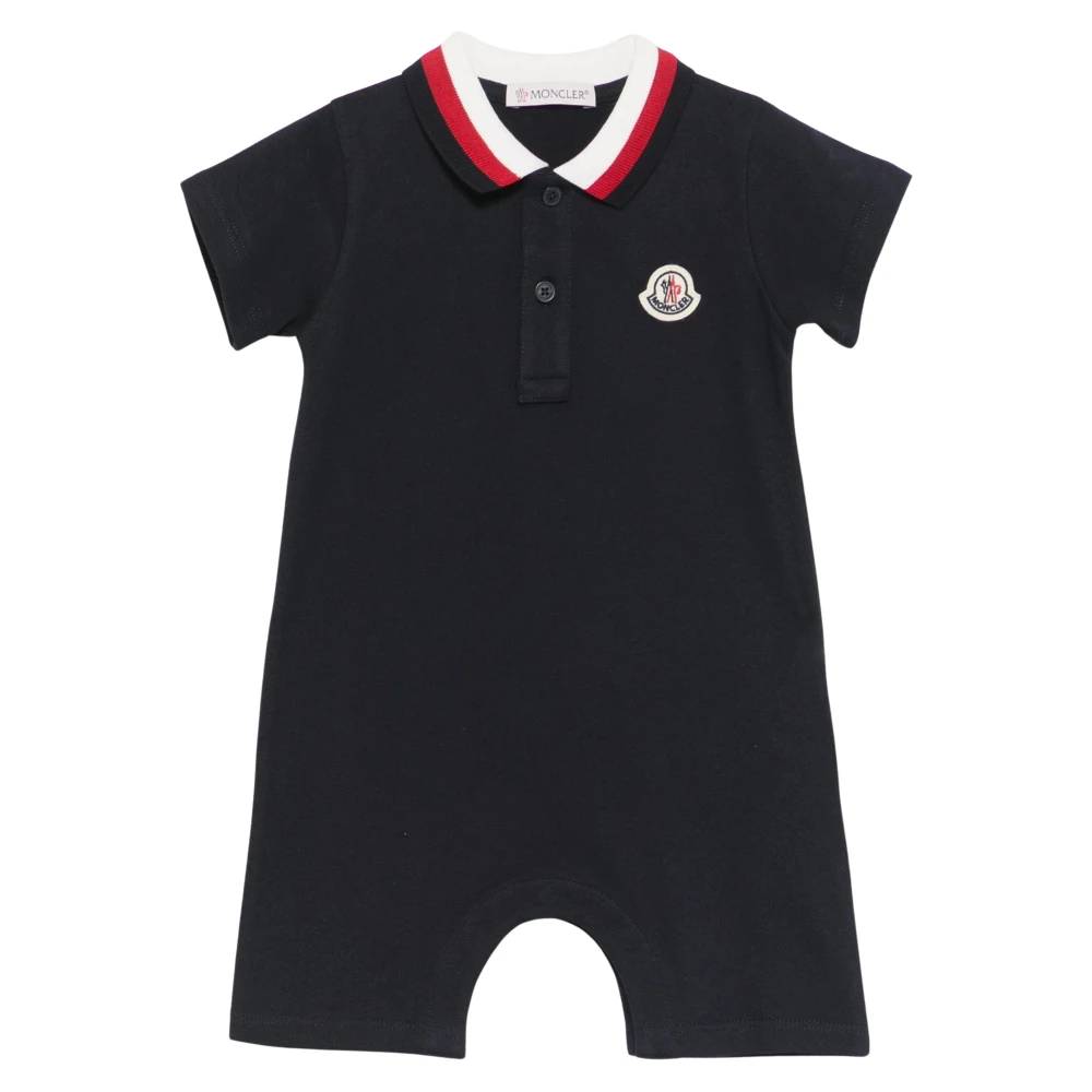 Moncler Boys Blue Bodies & Sets, 6 M, Tricolor-Trimmed Cotton Piquet Romper