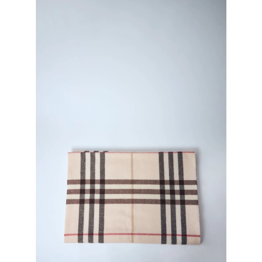 Burberry Geruit Kasjmier Sjaal Franje Zoom Beige Dames