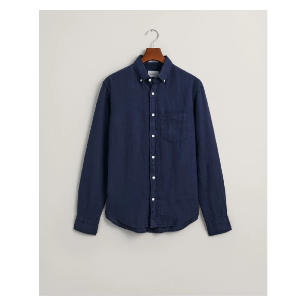 Gant Linnen Regular Fit Overhemd Blue Heren
