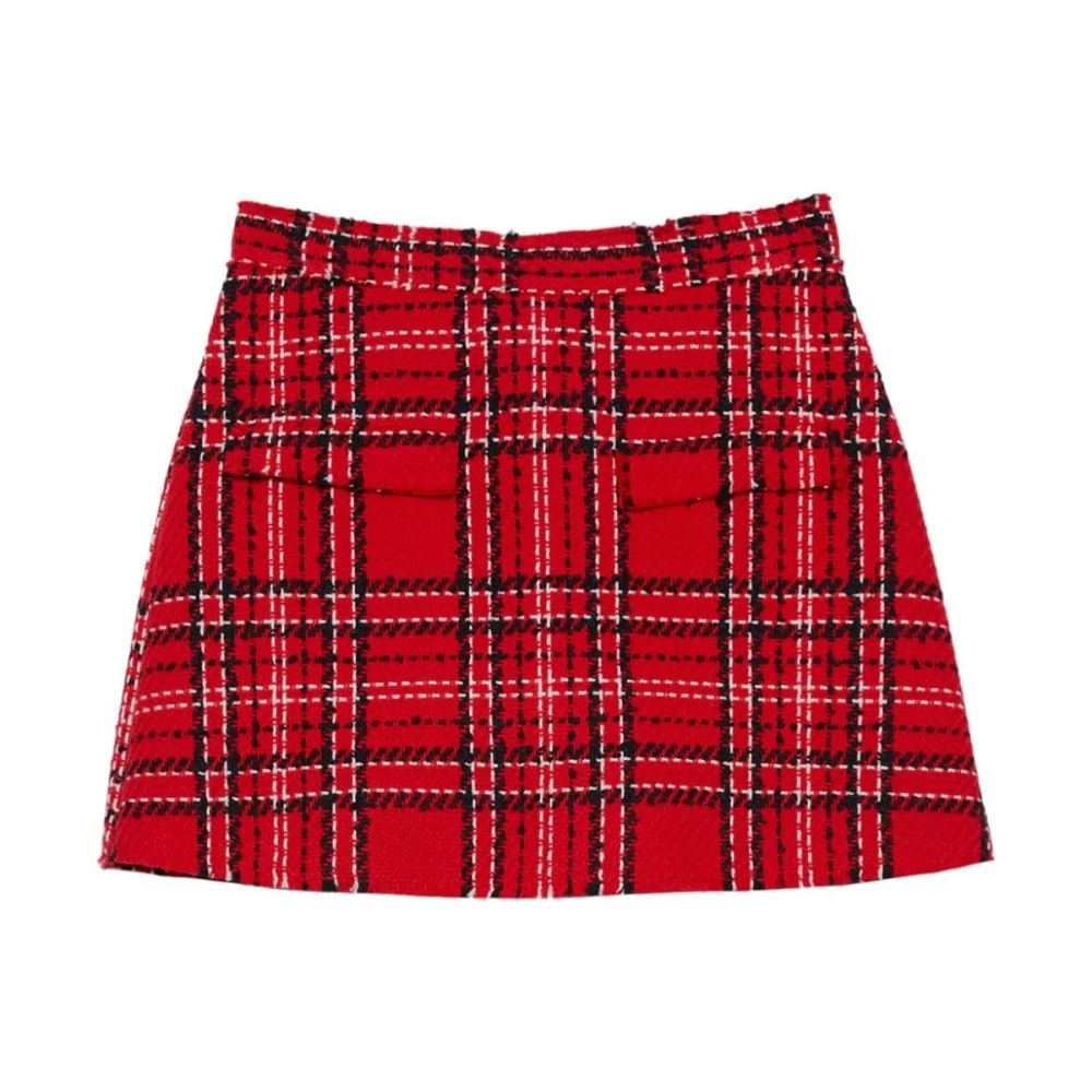 Msgm Rode Geruite Patroon Franje Shorts Red Dames