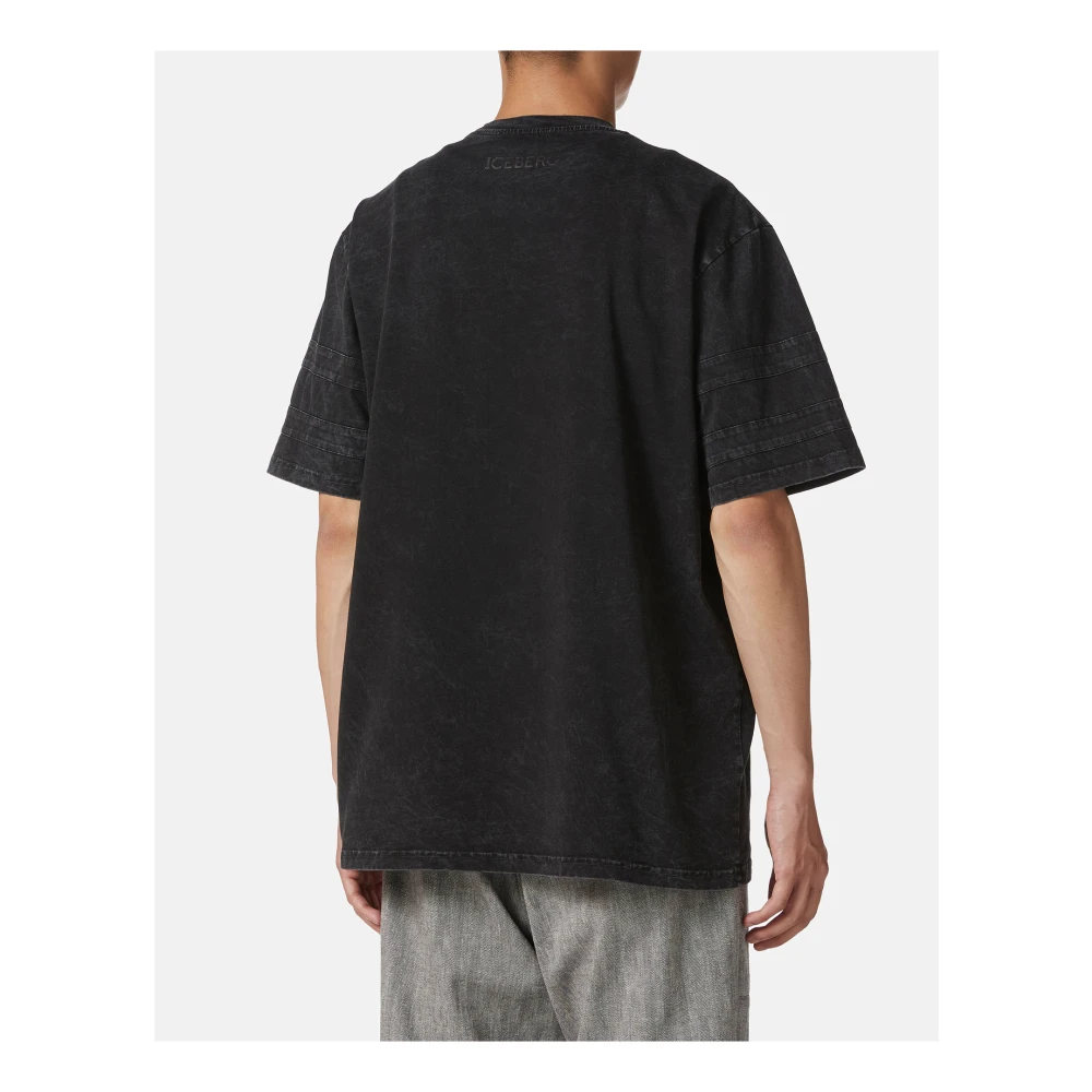 Iceberg Relaxed fit zwart T-shirt van geverfd katoenen jersey Black Heren