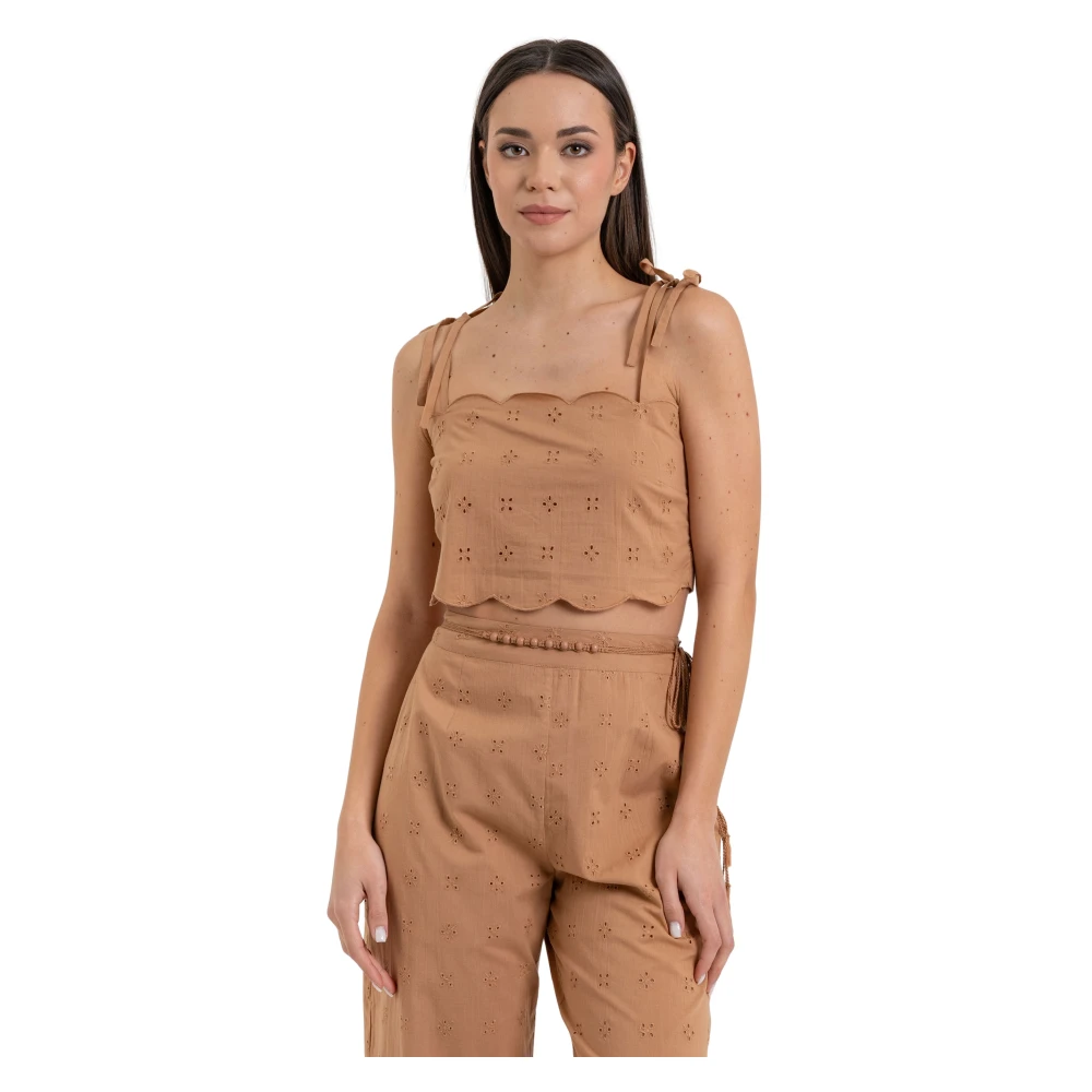 Kocca Orange Sleeveless Tops, Female, Xl, Cotton Broderie Anglaise Crop Top