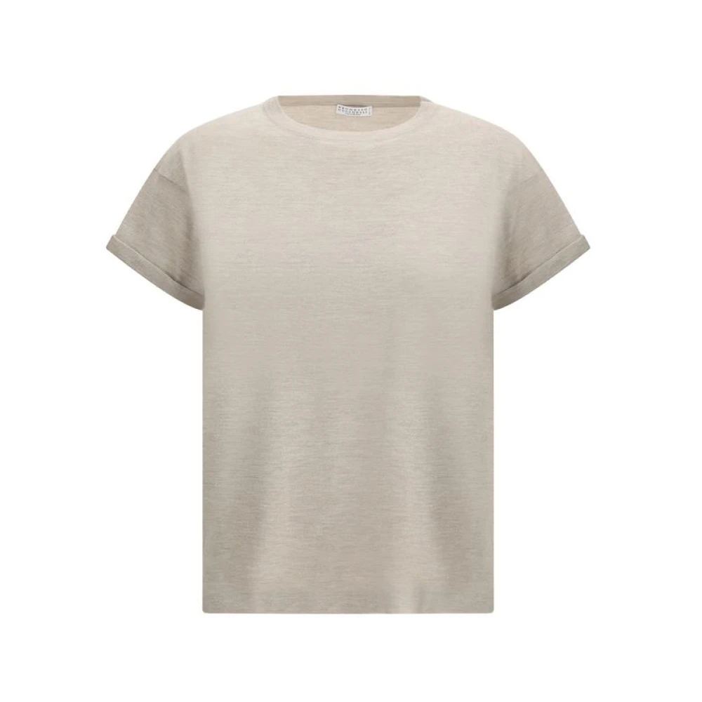 BRUNELLO CUCINELLI Kasjmier Glitter T-shirt Beige Dames