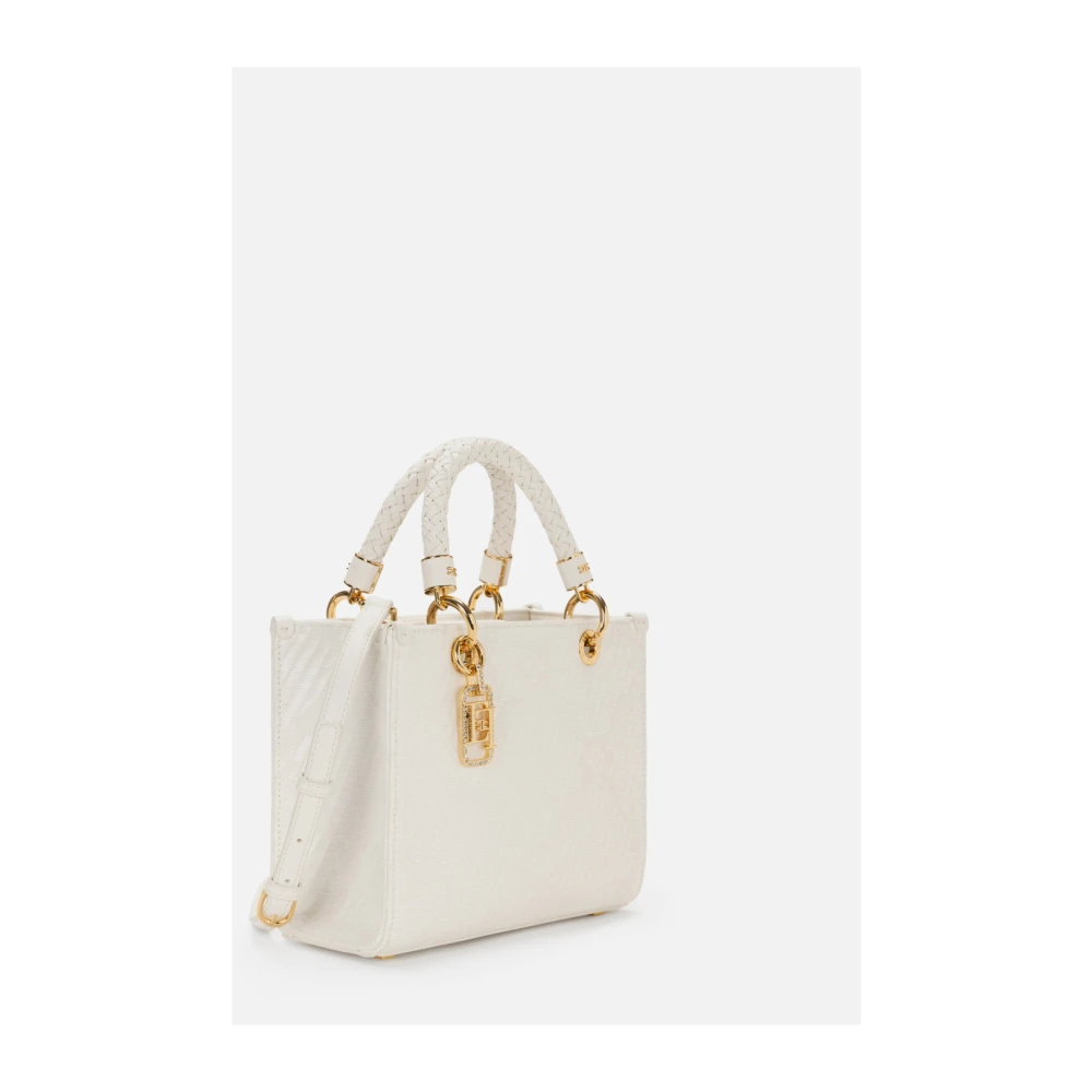Elisabetta Franchi Kleine Jacquard Tote met Charms White Dames