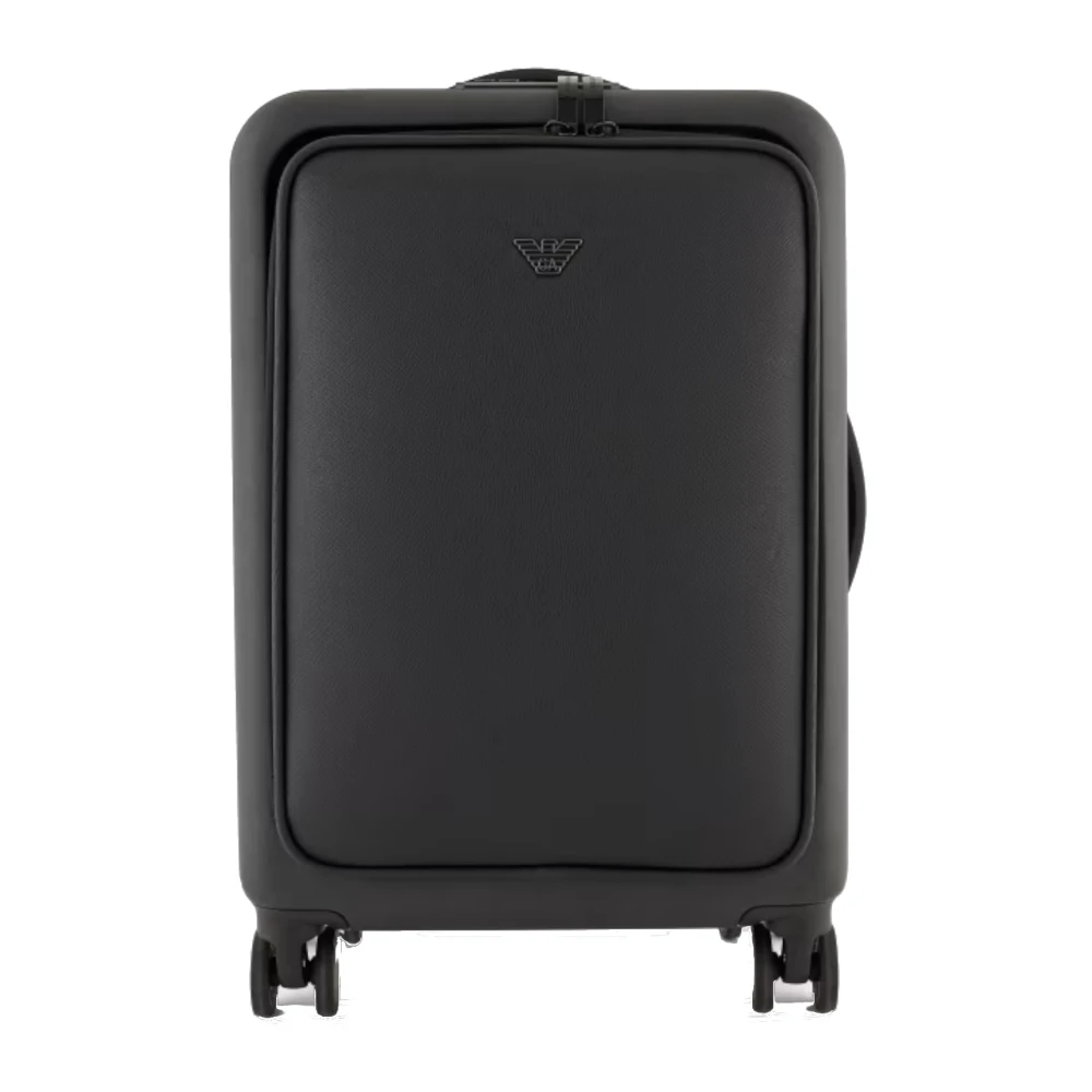 Emporio Armani Czarny Walizki, One Size, Uniseksowy Wózek Z Detalami Saffiano