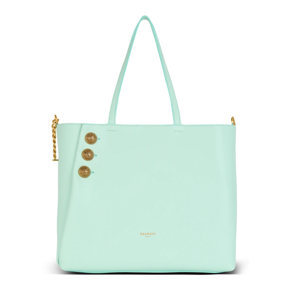 Balmain Emblème tote bag i narvat kalvskinn Blue, Dam