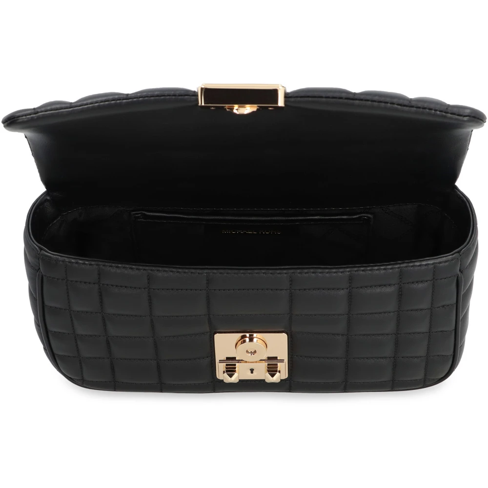 Michael Kors Gewatteerde leren schoudertas met kettingriem Black Dames