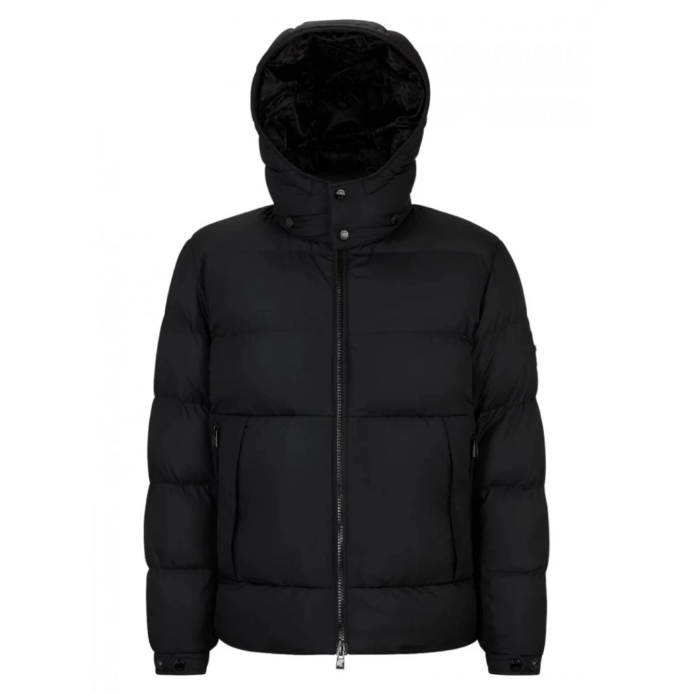 Hugo Boss Zwarte Waterdichte Gewatteerde Jas met Capuchon Black Heren