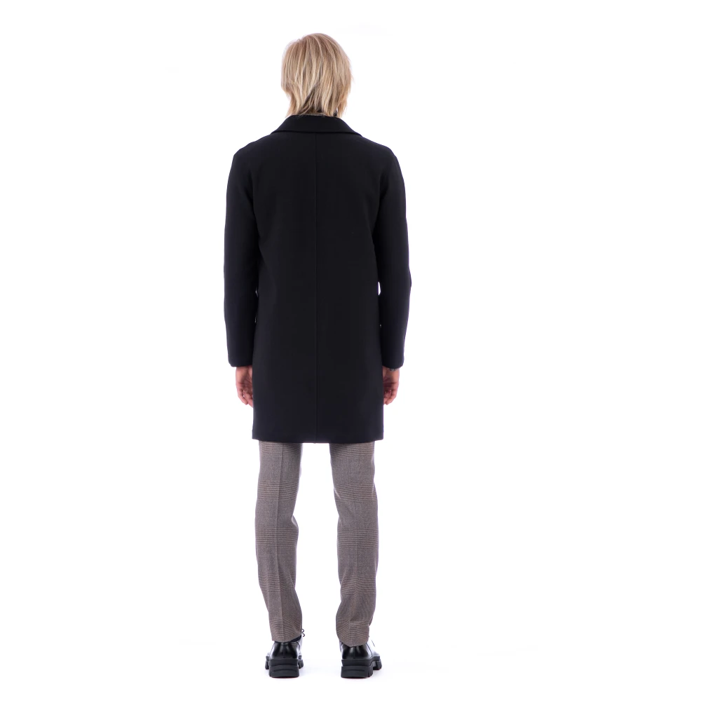 Lardini Zwarte Wollen Jas Bi-Stretch Ademend Black Heren