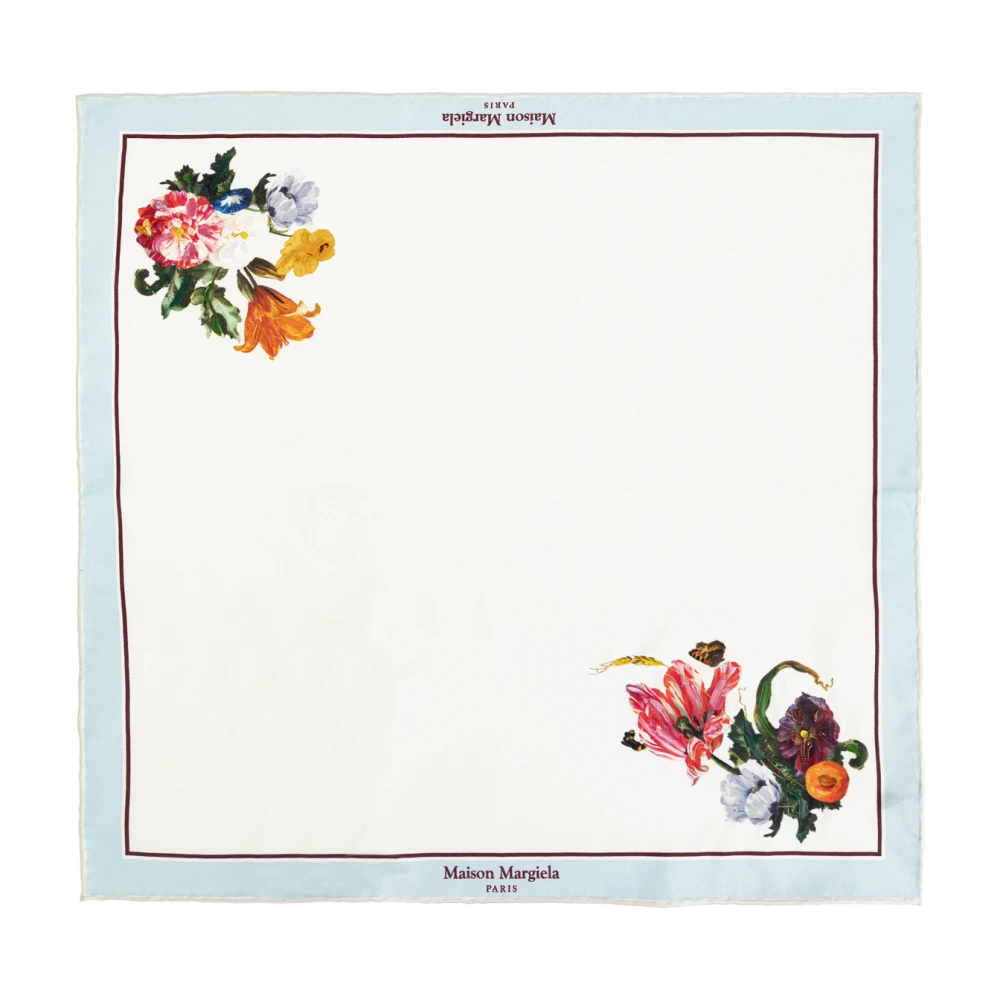 Maison Margiela Kvinno Beige Accessoarer Dam, One Size, Sidenscarf Med Blommigt Motiv