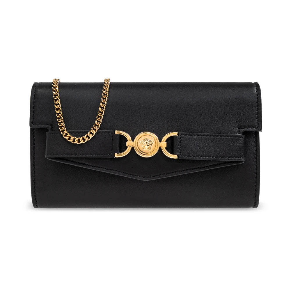 Versace Zwarte Leren Portemonnee Met Ketting Black Dames