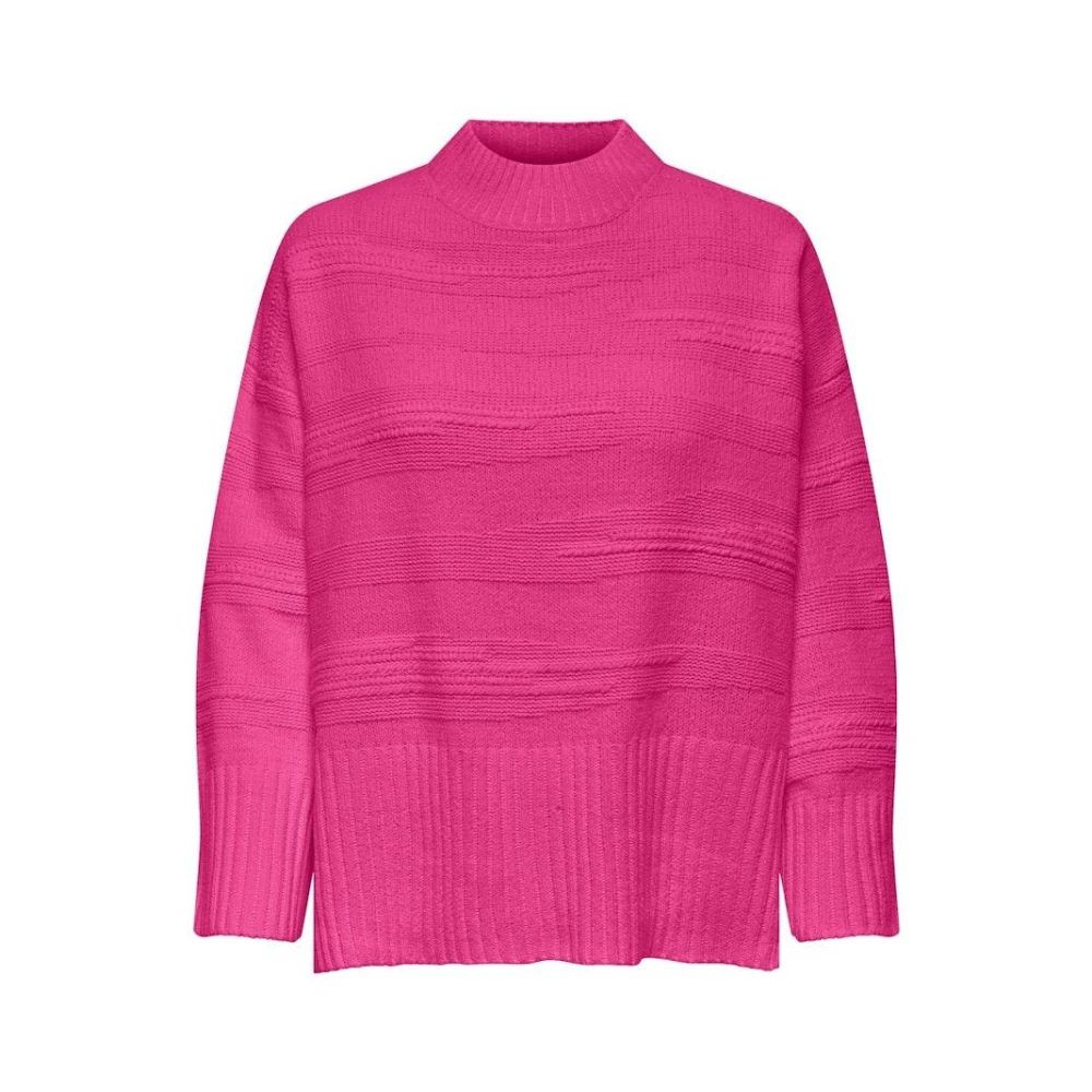 Only Losse Gestreepte Hoge Hals Top Pink Dames