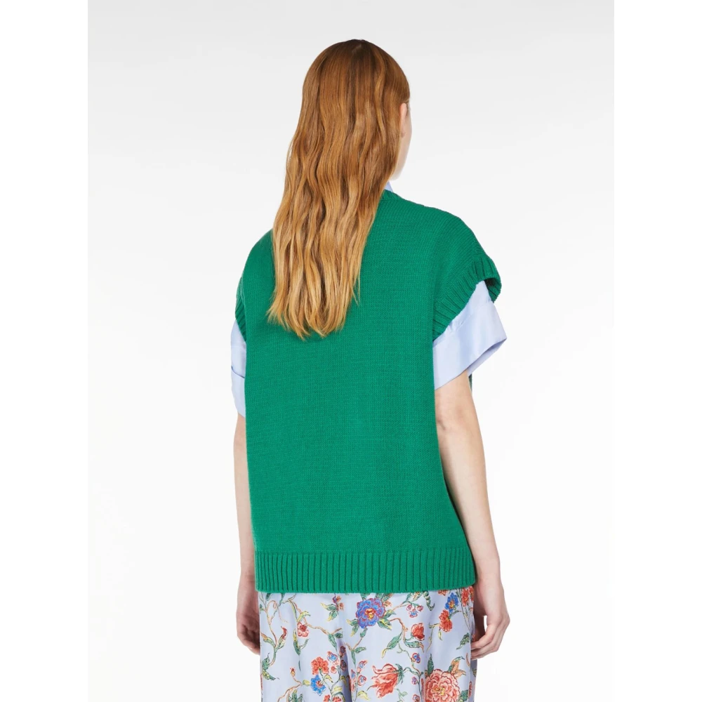Max Mara Weekend Bloemdetail Katoenen Gilet Green Dames
