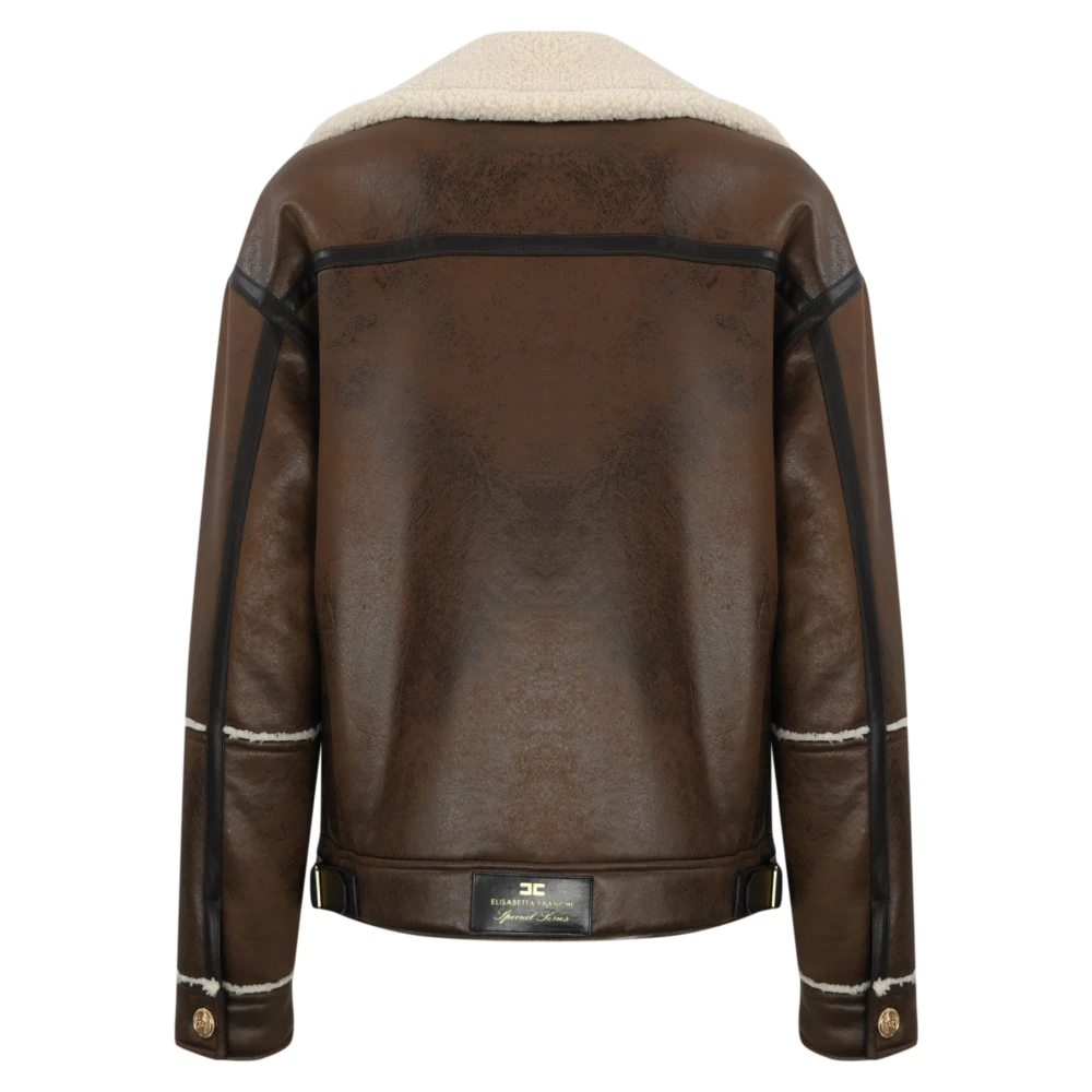 Elisabetta Franchi Bruin Leren Aviator Jas Brown Dames