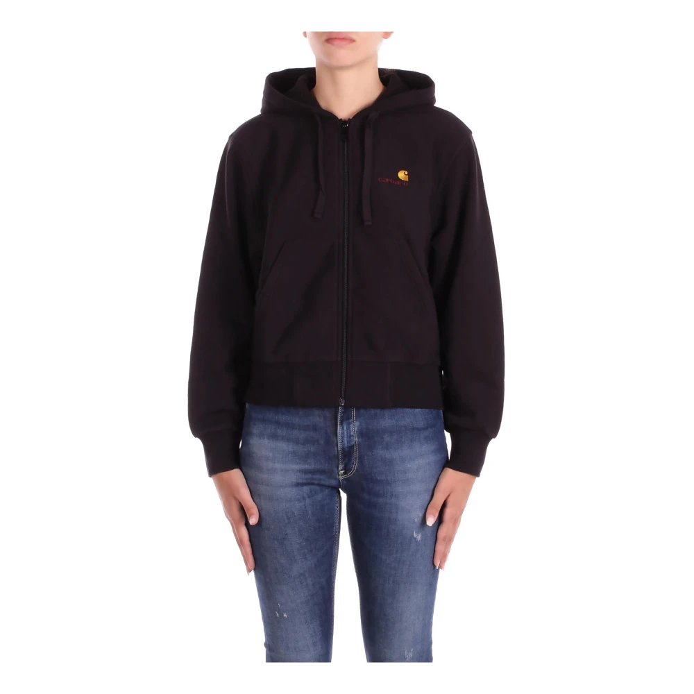 Carhartt Wip Damen Schwarz Er Hoodie Sweater Logo Reißverschluss Taschen