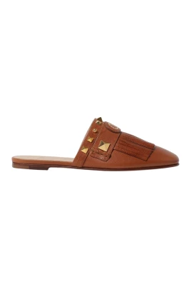 Rockstud Fringe Läder Mules