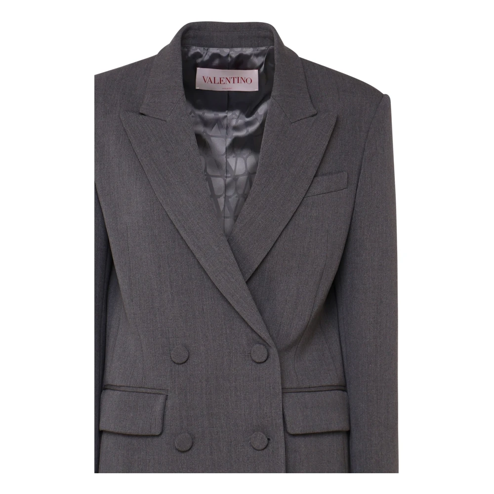 Valentino Garavani Grijze Lange Blazer Dubbel-Breasted Vlogo Jas Gray Dames
