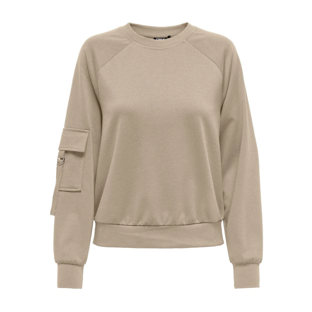 Only Stijlvolle Crewneck Sweatshirt met Mouwzak Beige Dames