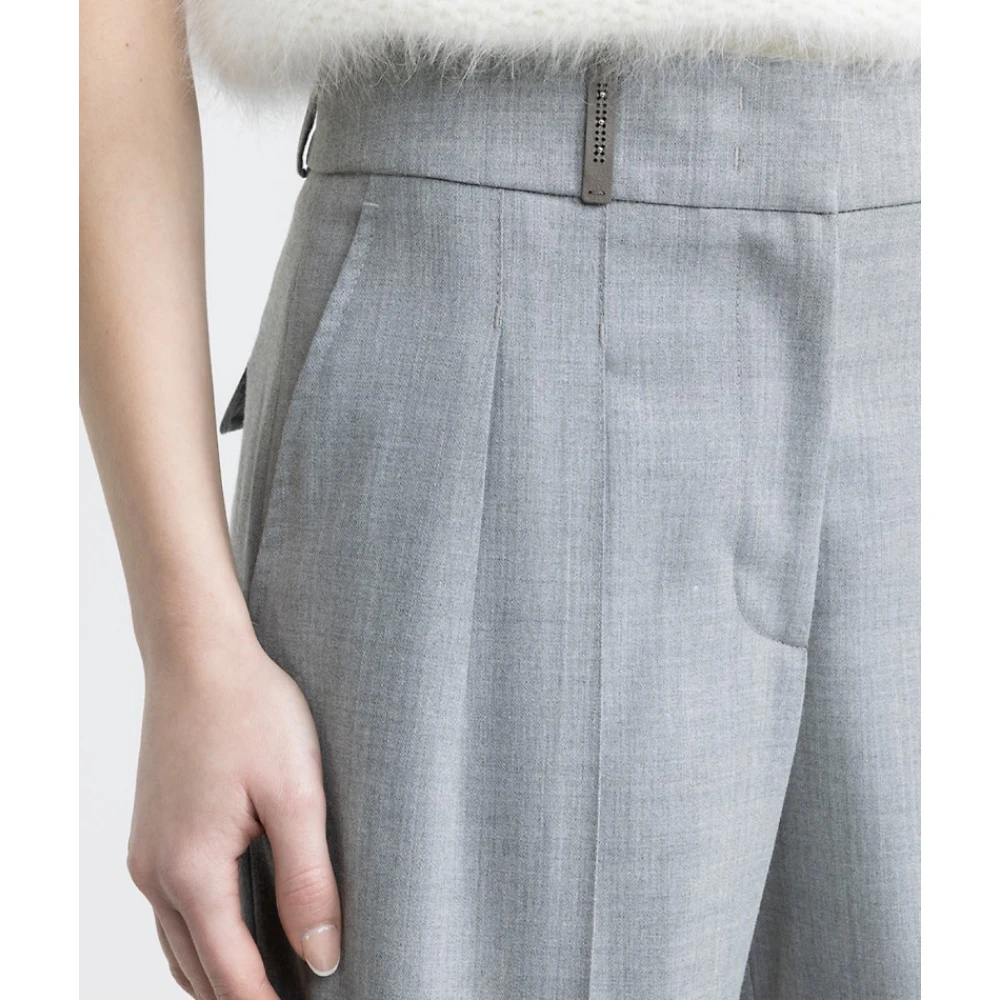 PESERICO Wijde Pijp Technische Wol Palazzo Broek Gray Dames