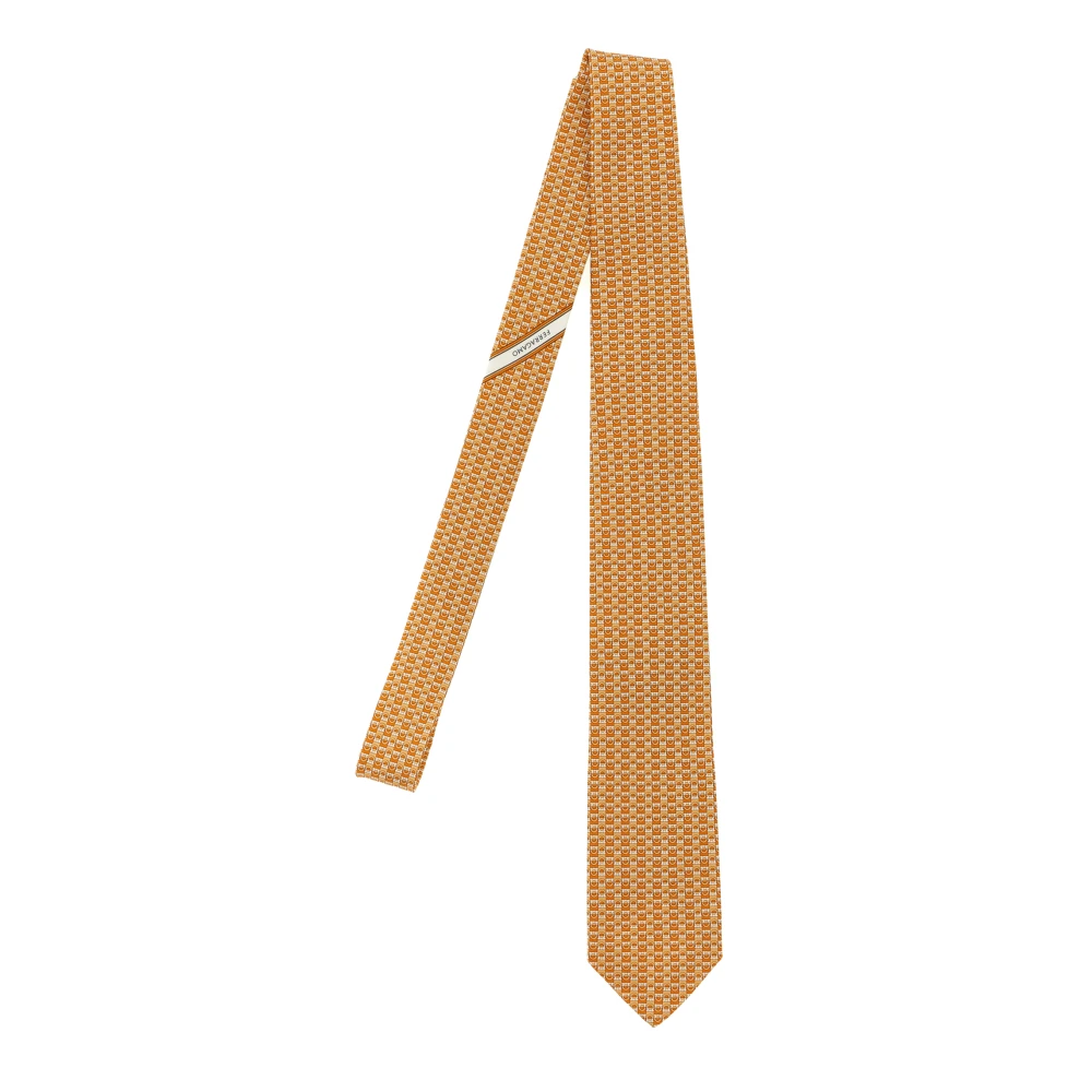 Ferragamo Men's Orange Silk Jacquard Tie