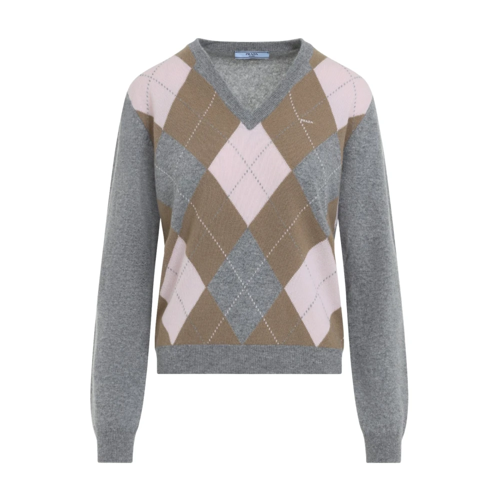 Prada Argyle V-Neck Jumper - Female - V-Neck Knitwear - Multicolor - Xs - Knitwear