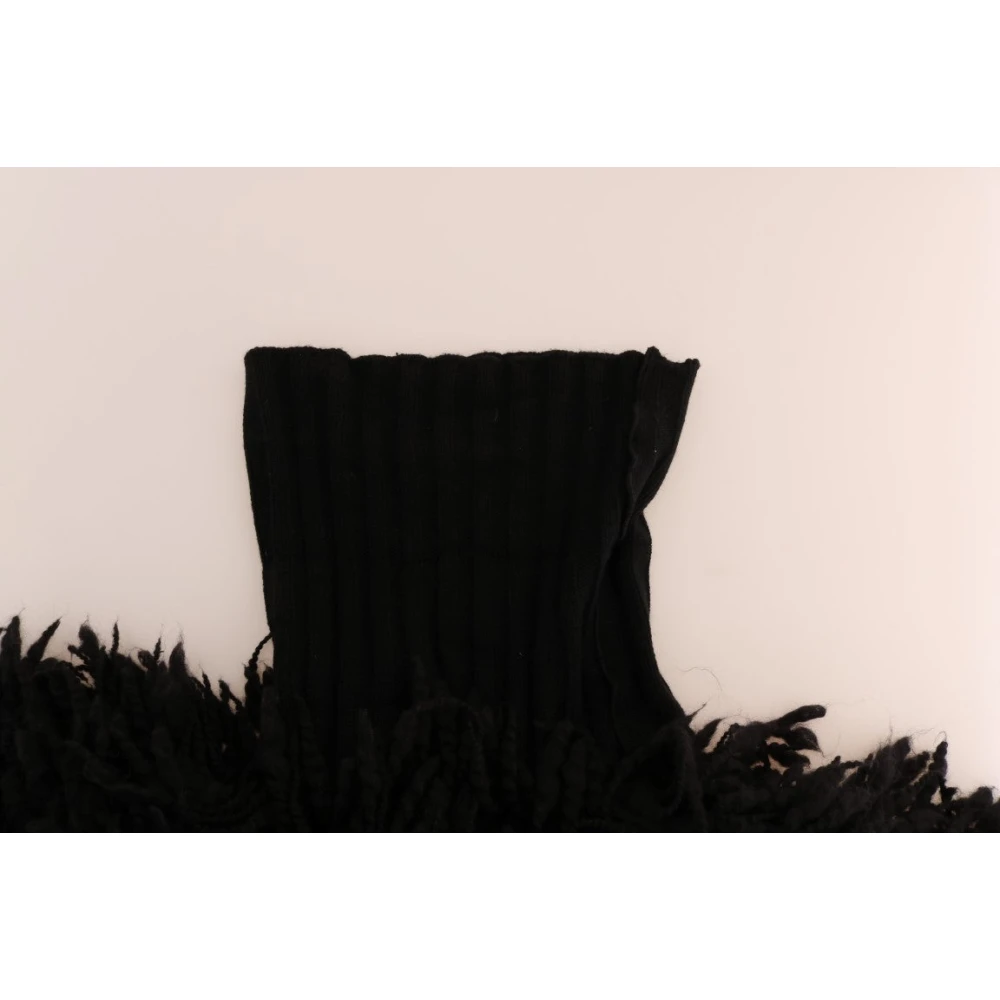 Dolce & Gabbana Luxe Zwarte Wol en Kasjmier Fringe Trui Black Dames