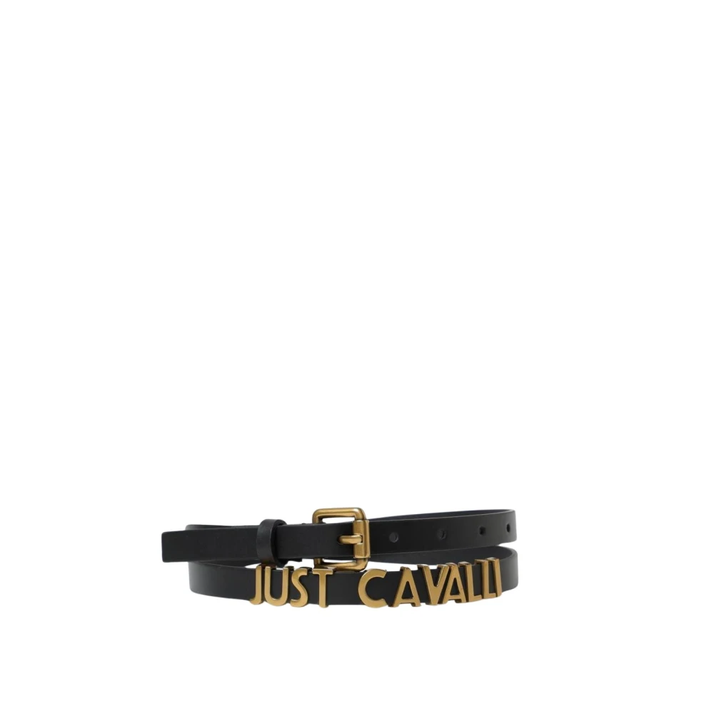 Just Cavalli Women's Black Leather Logo Belt Stylish Accessory