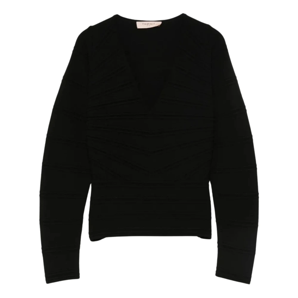 Twinset Women's Black Jumper With Deep V-Neck - V-Neck Knitwear - S - Knitwear