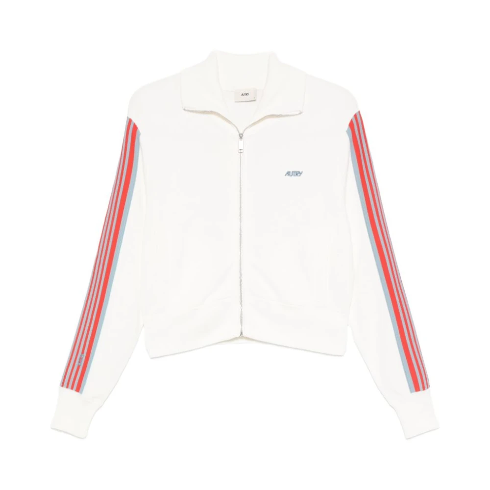 Autry Women's White Striped-Detail Zip-Fastening Sweatshirt - Training Jackets - M - Sport