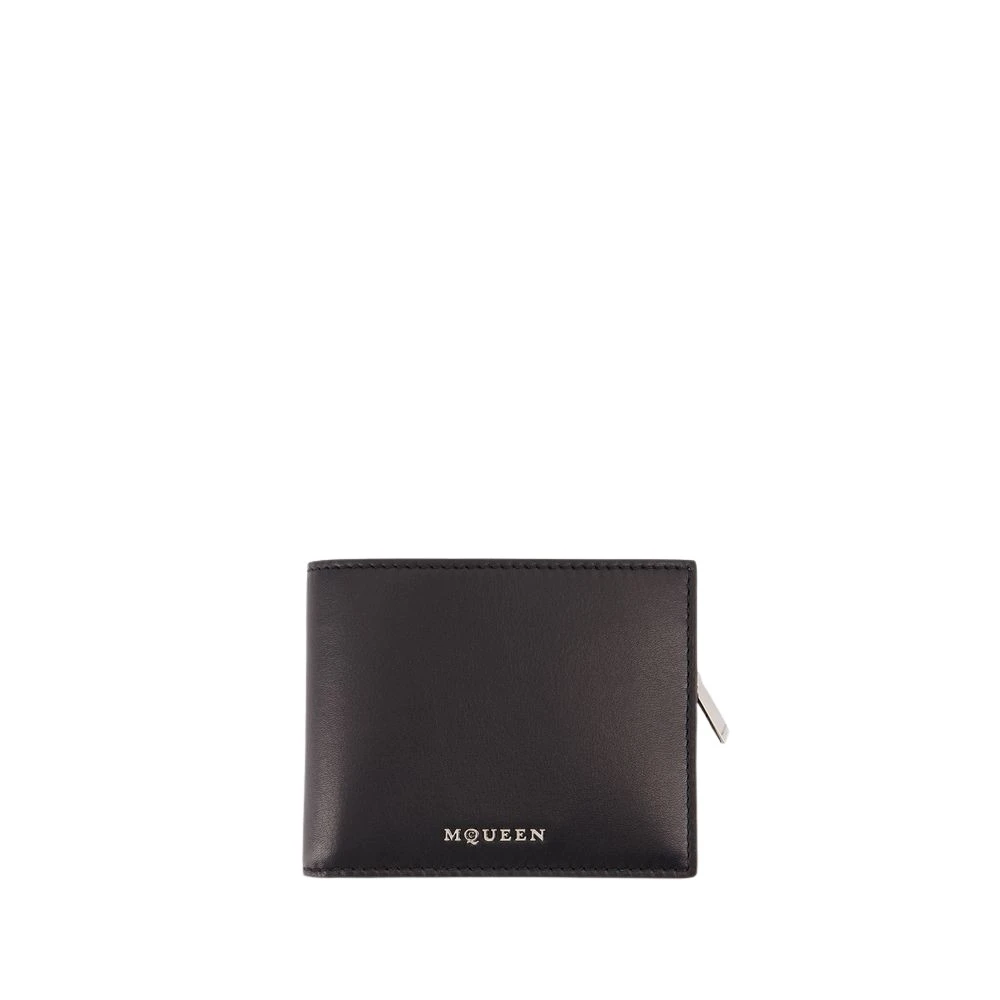 alexander mcqueen 2in1 Leren Portemonnee Zwart Zilver Black Heren