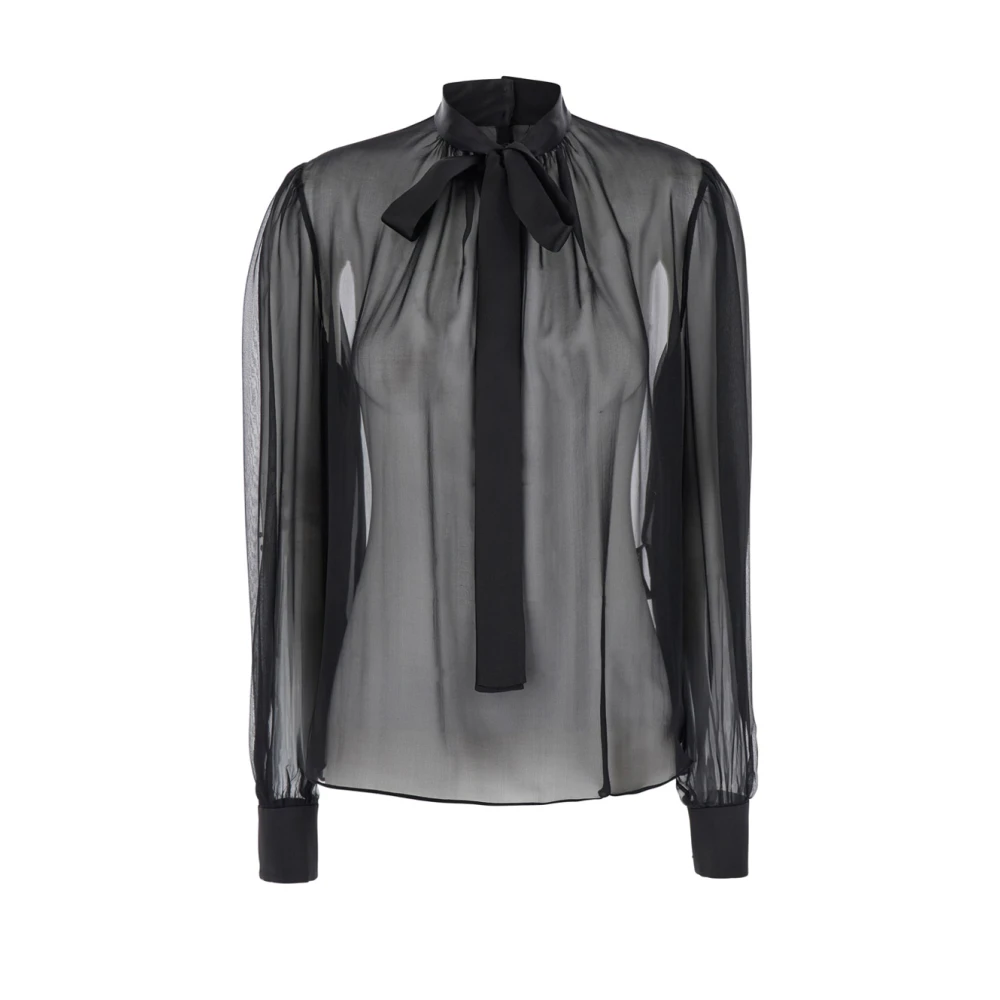 Dolce & Gabbana Zwarte Zijden Pussybow Blouse Black Dames