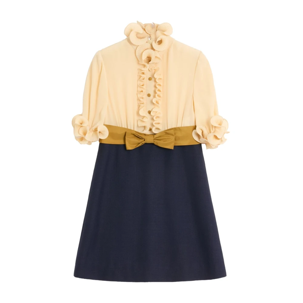 Valentino Women's Multicolor Blue Ruffled Bow Detail Dress Small