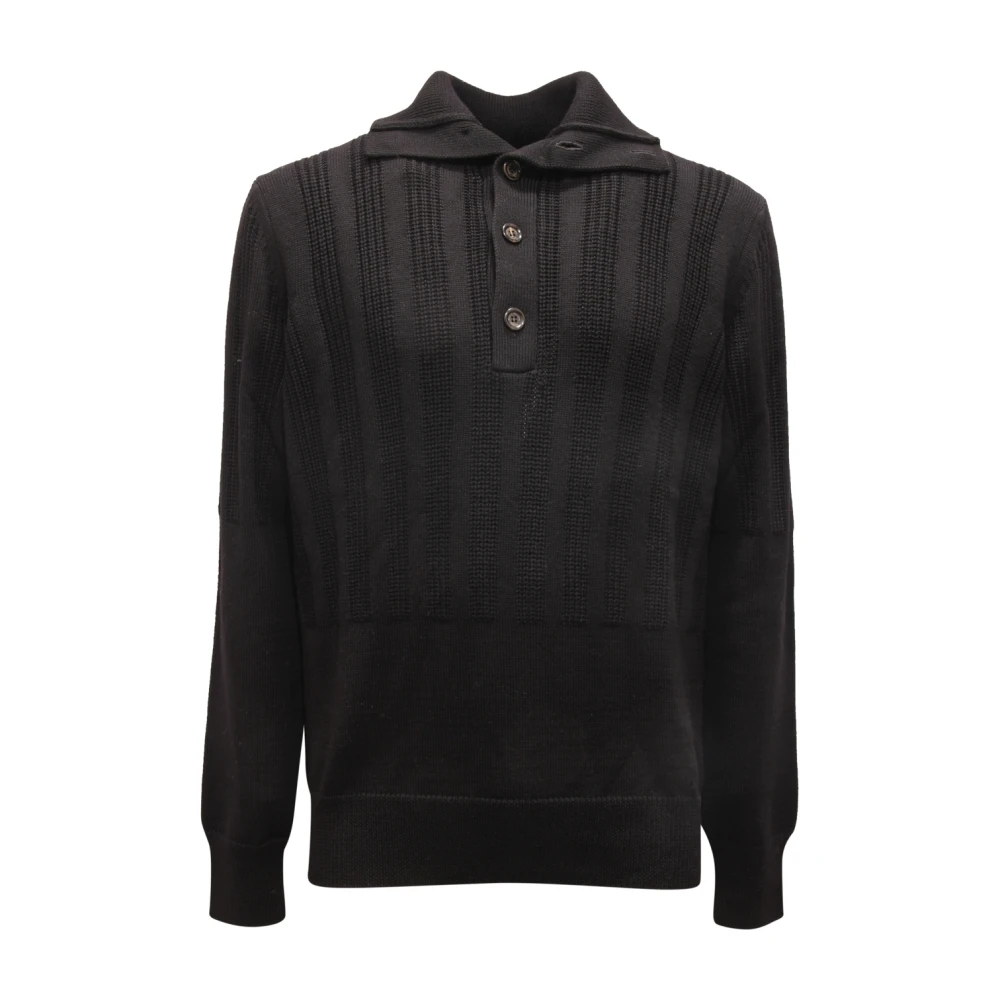Paolo Pecora Men's Black Maglione Wool Jumper - Round-Neck Knitwear - S - Knitwear