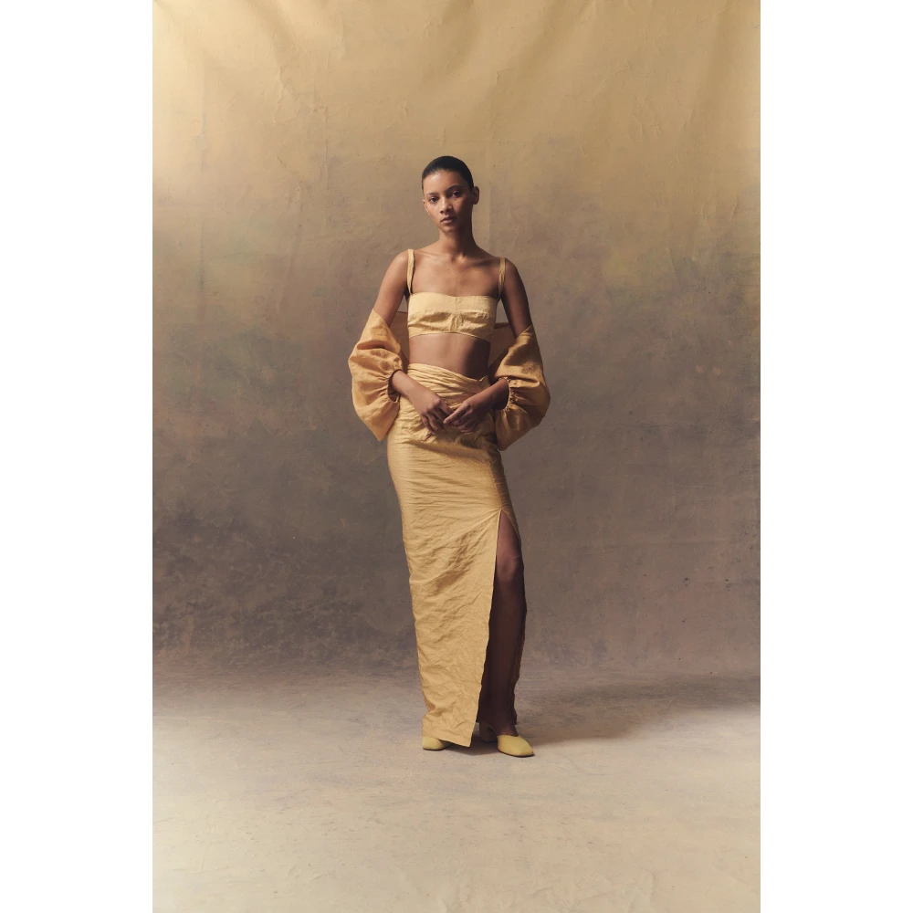 Cortana Metallic Draad Bustier Top Yellow Dames