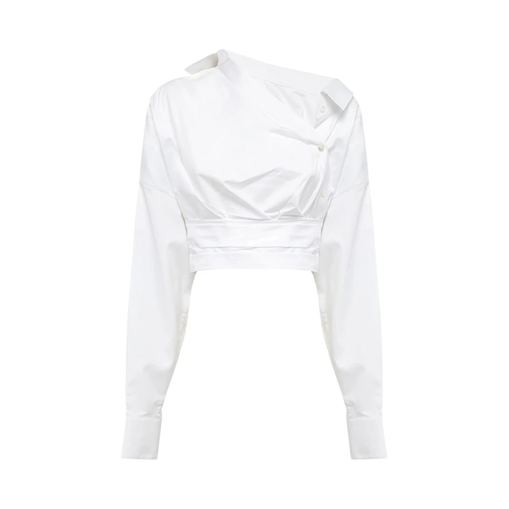 Alexander wang Poplin Katoenen Overhemd met Asymmetrische Sluiting White Dames