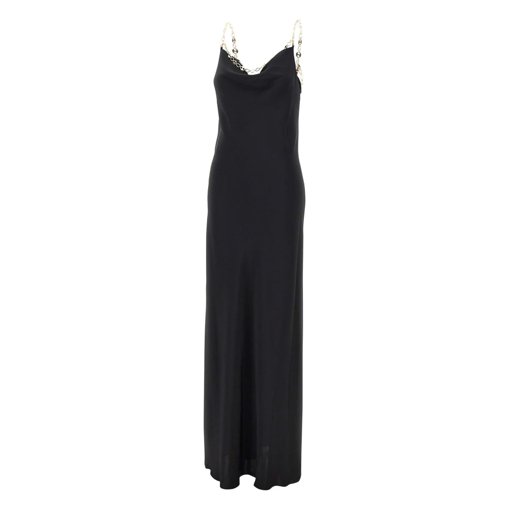Rabanne Women's Black Maxi Dresses, S, Long Satin Dress With Chain Details