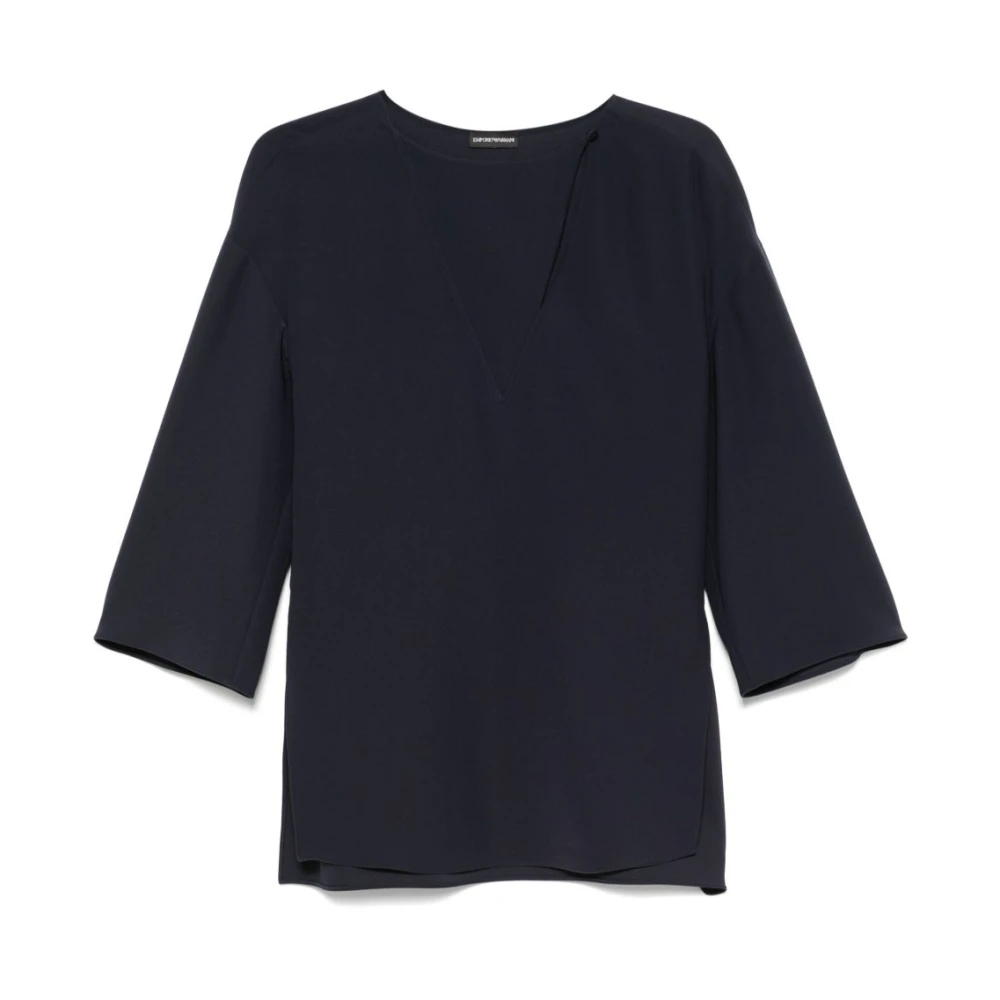 Emporio Armani Women's Blue Oxford Top With Side Slits - Blouses - M - Blouses & Shirts