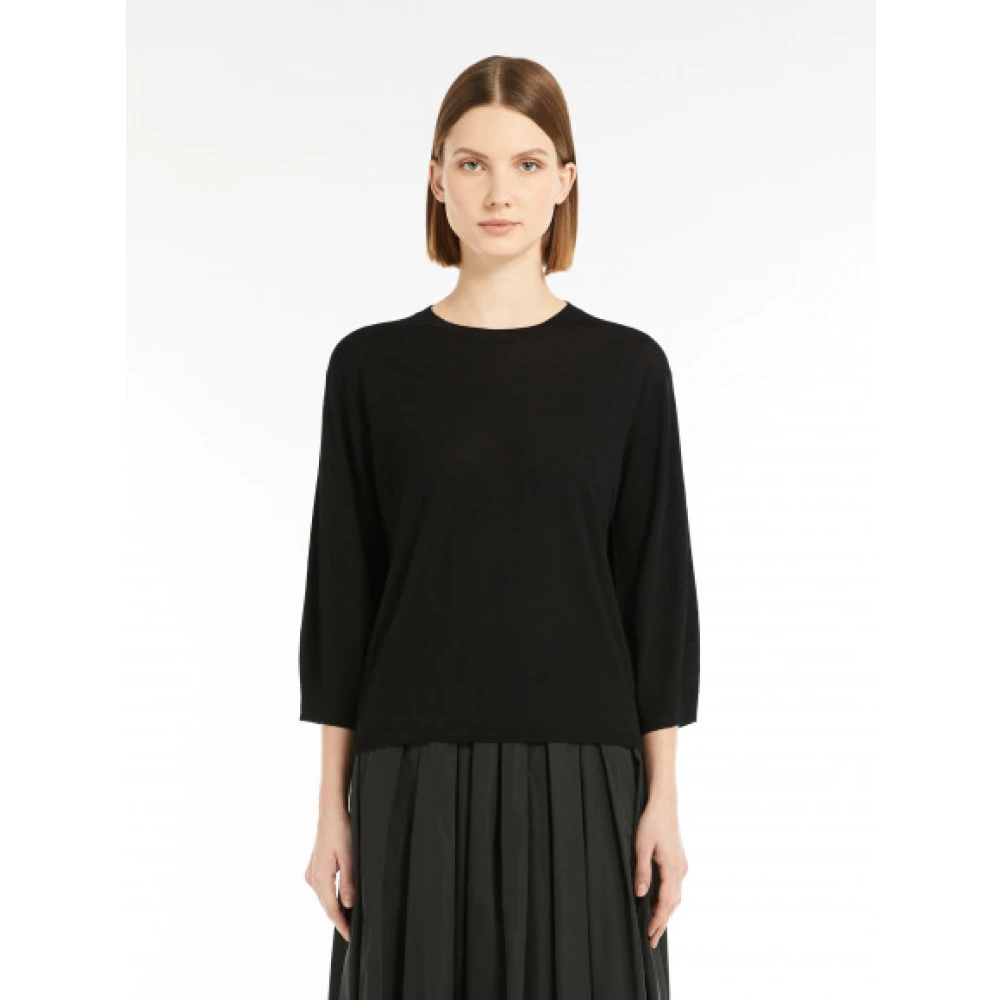 Max Mara Puur Wol Crew-Neck Sweater Black Dames