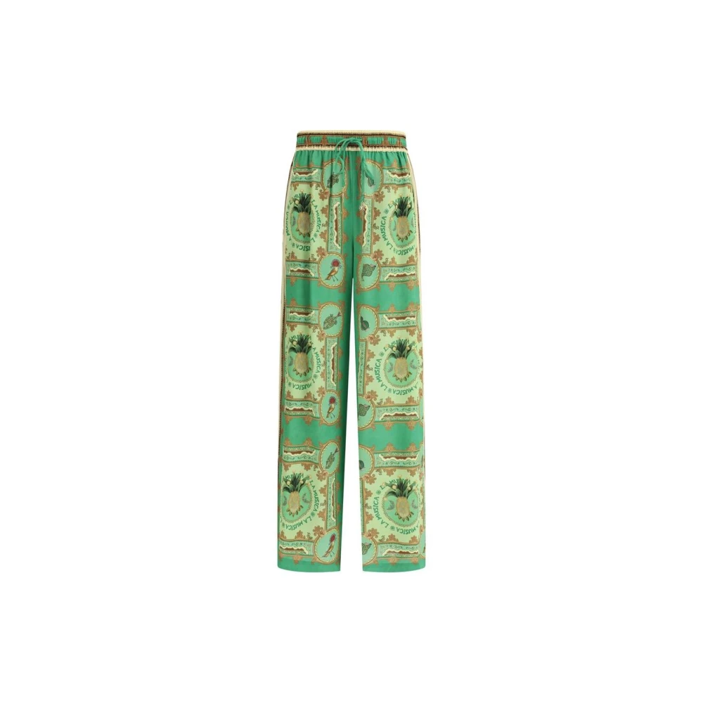 Alemais Groene Zijden Wijde Broek Multicolor Dames
