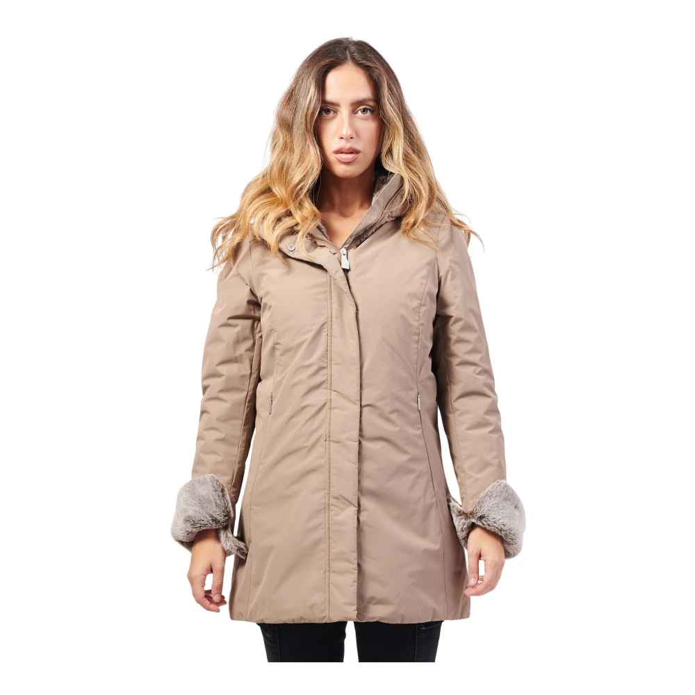 Suns Bruine technische parka met omkeerbare mouw Brown Dames