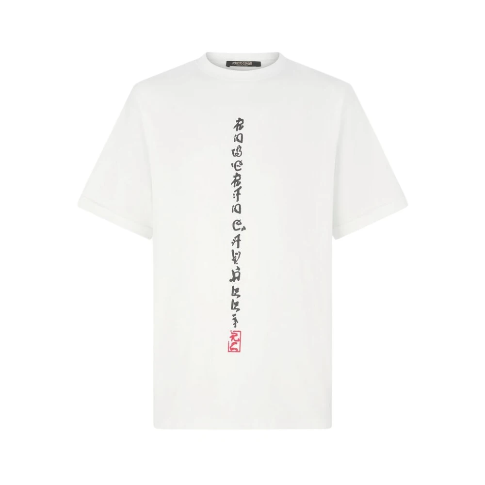 Roberto Cavalli Dragon Print Cotton Crew-Neck T-Shirt - Male - T-Shirts - White - L - Tops
