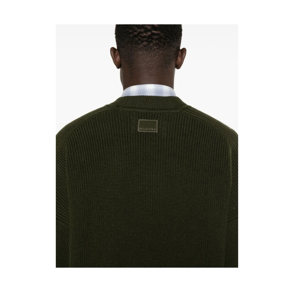 Isabel marant Khaki Geribbelde Gebreide Trui met Ronde Hals Green Heren